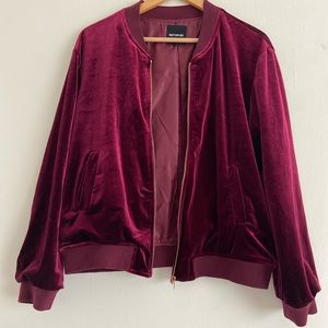 Burgundy Velvet Bomber Jacket